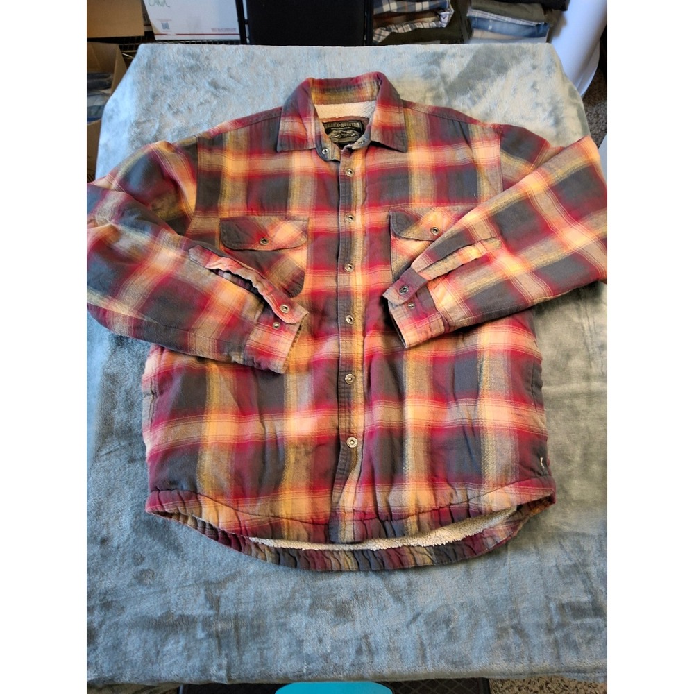 Grizzly‎ Mountain Mens XL Plaid Sherpa Lined Flannel Shirt Jacket Red Navy Gold